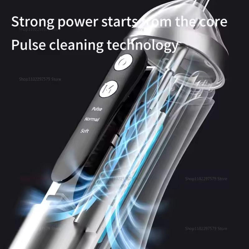Filo interdentale elettrico multifunzionale 3 modalità di pulizia Irrigatore orale 4 ugelli Impulso ad alta pressione per la pulizia dei residui alimentari
